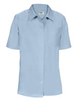 WOMENS NEW SHORT SLEEVE SOLID BLUE CLERK BLOUSE